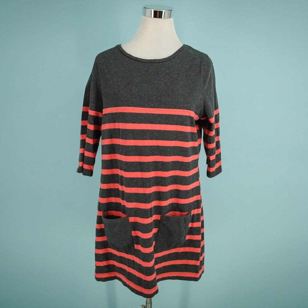 Boden Size 12 Breton Striped Gray Crew Scoop Elbow Sleeve Cotton Tunic Dress